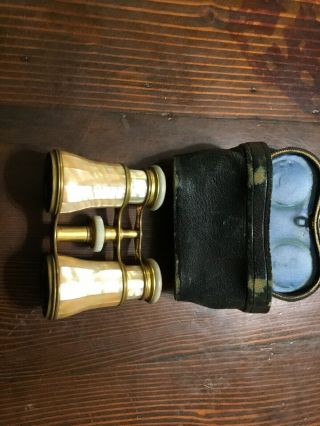 Vintage Lemaire Opera Glasses Binoculars Mother Of Pearl Paris Bee Symbol W/case