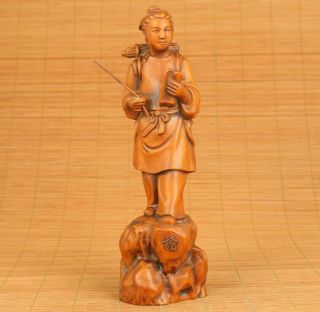 Unique Chinese Old Boxwood Hand Carved Study Reading Book Boy Statue Netsuke