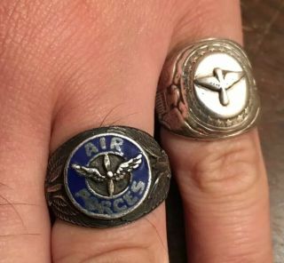 Two Authentic Ww2 Us Army Air Corps Force Sterling Silver Rings