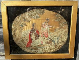 Antique George Iii English Silkwork Sampler Picture - Story Of Moses - 1790s