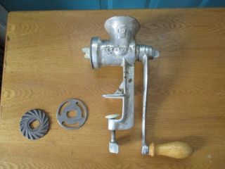 Vintage Keystone 1 - 0 Cast Metal Meat Grinder With Three Attachments