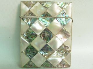 19thc Victorian Mother Of Pearl & Abalone Shell Card Case
