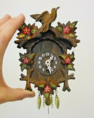Miniature Vintage West German Wooden Cuckoo Clock Approx.  6 " X 4 "