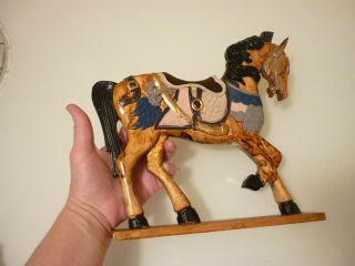 Vintage 9 " Figurine - Horse - Hand Carved Solid Wood - Hand Painted Christmas