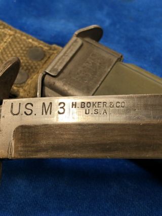ULTRA RARE WW2 US M3 BOKER BLADE MARK DUAL TANG TRENCH KNIFE w M8 SHEATH WWII 11