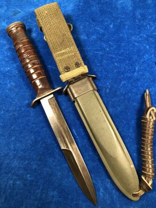 ULTRA RARE WW2 US M3 BOKER BLADE MARK DUAL TANG TRENCH KNIFE w M8 SHEATH WWII 5