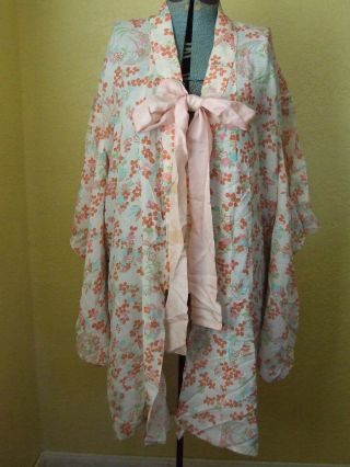 Antique Asian Japanese Silk Flower Cherry Blossom Kimono Robe Jacket
