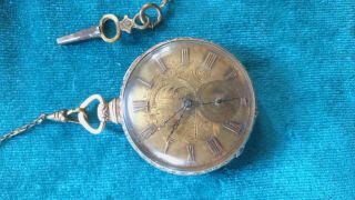 Antique M.  I.  TOBIAS 18kt.  Gold Key Pocket Watch 13 Jewels w/Engraved Face 4