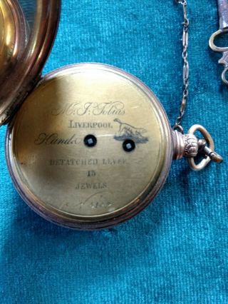 Antique M.  I.  TOBIAS 18kt.  Gold Key Pocket Watch 13 Jewels w/Engraved Face 7