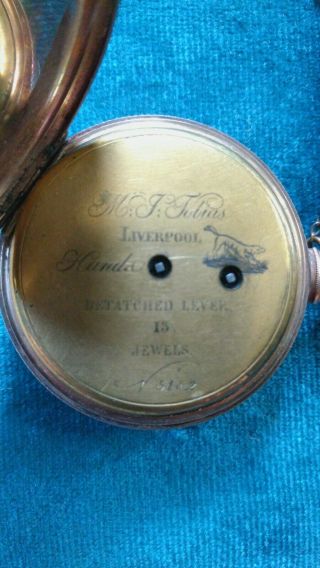 Antique M.  I.  TOBIAS 18kt.  Gold Key Pocket Watch 13 Jewels w/Engraved Face 8