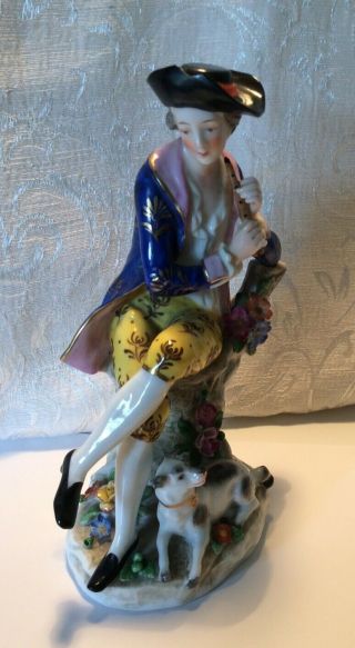 German Porcelain Figurine " Man With Dog " Gold Anchor Marked