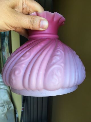 Victorian English Satin Pink Glass Oil Lamp Shade