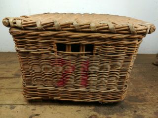 Vintage Wicker Swanage Laundry Basket leather straps Logs Storage 4