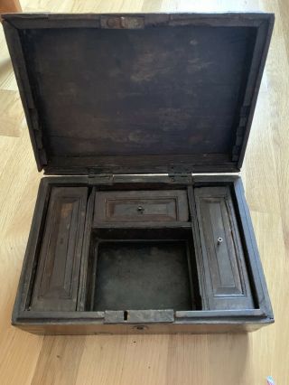 Antique Wood Folding Portable Secretary Writing Lap Desk Document Box Case 3