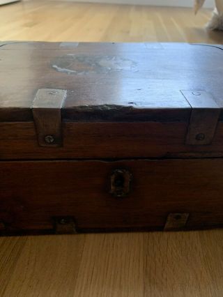 Antique Wood Folding Portable Secretary Writing Lap Desk Document Box Case 8
