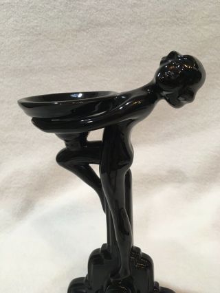 Fitz & FLoyd BLACK Art Deco Nude Woman Holding Dish Statue Vintage 4