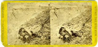 Stereoview Civil War E.  & H.  T.  Anthony War Views.  Rebel Trenches - Dead Soldier.