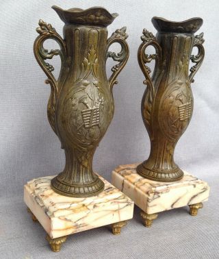 Big Antique Art Nouveau Vases Regule Bronze Tone 19th Century France