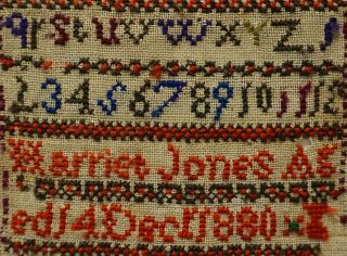 SMALL LATE 19TH CENTURY ALPHABET SAMPLER BY HARRIET JONES AGE 14 - December 1880 8