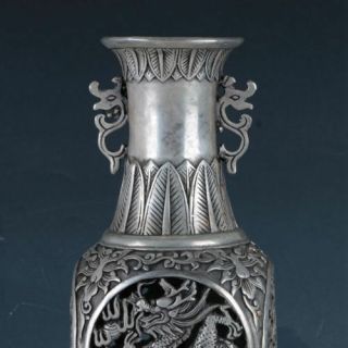 Chinese Silvering Copper Hollow Out Dragon Vase Made During The Da Ming Xuande 2