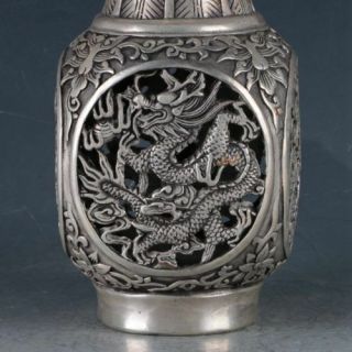 Chinese Silvering Copper Hollow Out Dragon Vase Made During The Da Ming Xuande 3