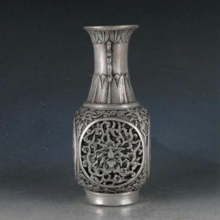 Chinese Silvering Copper Hollow Out Dragon Vase Made During The Da Ming Xuande 4