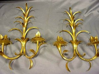 Vtg Italian Gilt Tole Candle Wall Sconces.  15 X 9.  5 Inches Ok Toadd Crystals