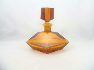 Stylish Art Deco Large Amber Glass Perfume Scent Bottle C1930 
