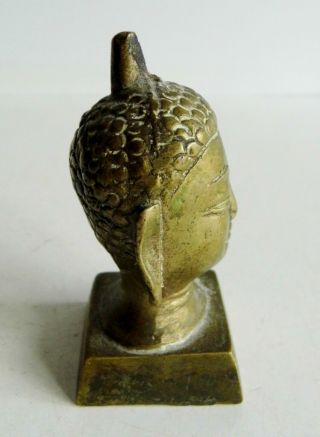 SUBERB OLD CHINESE BRONZE HEAD OF BUDDHA SCULPTURE - 7.  25cm TALL - INFO WELCOME 4