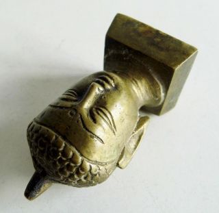 SUBERB OLD CHINESE BRONZE HEAD OF BUDDHA SCULPTURE - 7.  25cm TALL - INFO WELCOME 5