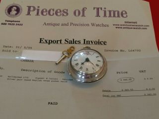 1775 Antique Eng Verge Fusee Sterling Silver Watch With Invoice & Document Paper