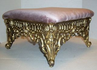 Vintage French Victorian Antique Style Ornate Rose Floral Cast Iron Foot Stool