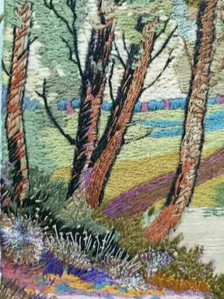 DETAILED EMBROIDERED MIXED MEDIA WOOLWORK WOODLAND LANDSCAPE PICTURE 6