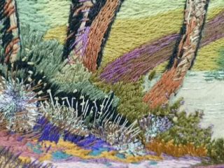 DETAILED EMBROIDERED MIXED MEDIA WOOLWORK WOODLAND LANDSCAPE PICTURE 7