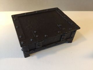 Vintage Arts & Crafts Dark Hammered Bronze Metal & Wood Box - ‘Straps’,  Rivets 2