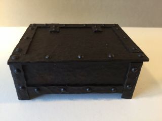 Vintage Arts & Crafts Dark Hammered Bronze Metal & Wood Box - ‘Straps’,  Rivets 4
