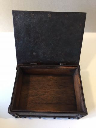 Vintage Arts & Crafts Dark Hammered Bronze Metal & Wood Box - ‘Straps’,  Rivets 5