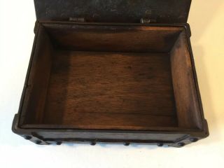 Vintage Arts & Crafts Dark Hammered Bronze Metal & Wood Box - ‘Straps’,  Rivets 6