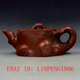 Chinese Yixing Zisha Hand Carved Plum Blossom & Tree Stump Teapot L25