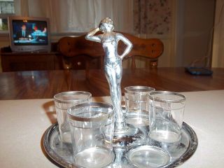 Vintage Art Deco Posing Dancing Lady Shot Glass Tray Server