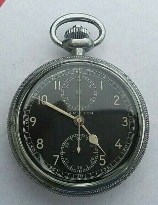 Hamilton Model 23 19j Military Wwii Chronograph 1942 16s Great Pocket Watch