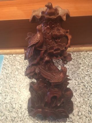 Exquisite Antique Chinese Hand Carved Rose Wood With Tree And Birds Wall Hang