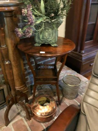 Ch135: Wood Flower End Table W.  Shelf Round Local Pickup