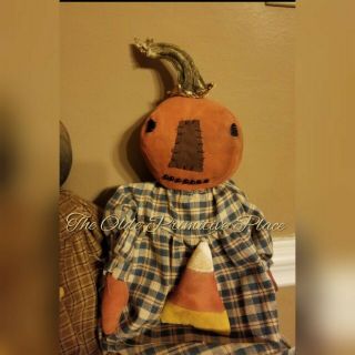 Primitive Pumpkin Girl With Candy Corn Fall Decor