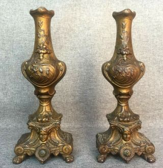 Antique Art Nouveau Candlesticks Regule Bronze Tone 19th Century France