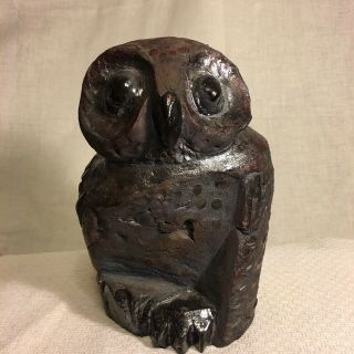 Vintage Ceramic Owl Sculpture Mid Century Modern Pottery Brutalist