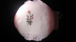 Antique Gwtw Round Globe Shade For Oil Lamp White Milk Glass W/ Embossed Roses