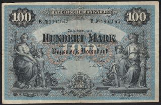 1900 100 Mark Munich German States Bavaria Rare Paper Money Banknote P S922 Vf