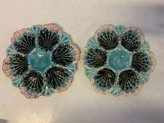 Antique Porcelain Light Blue And Pink Decorative Oyster Plates