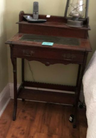 Ch033: Antique Compacted Write Desk W/ Leather Inlay Local Pickup